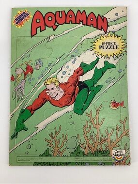Aquaman Vintage 1984 cardboard Kids 15-Piece Puzzle - Green & Red